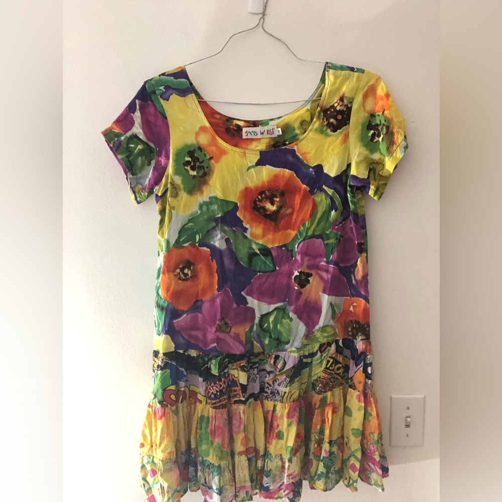 Vintage Jams World Hattie Tiered Mini Dress in Mixed Poppy Print Size Small - Picture 16 of 16